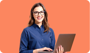 Clarity user standing with a laptop
