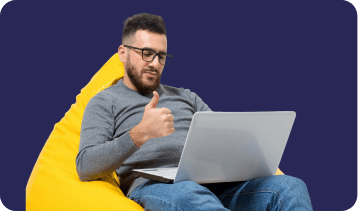 Clarity user working from a beanbag chair