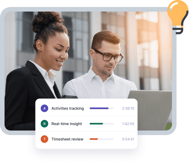 A breakdown of time spent on activity tracking, real-time insight and timesheet review