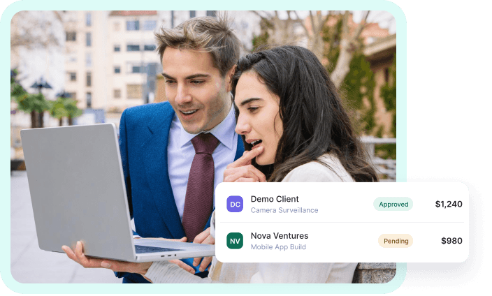 Approved and pending client invoices built from tracked hours
